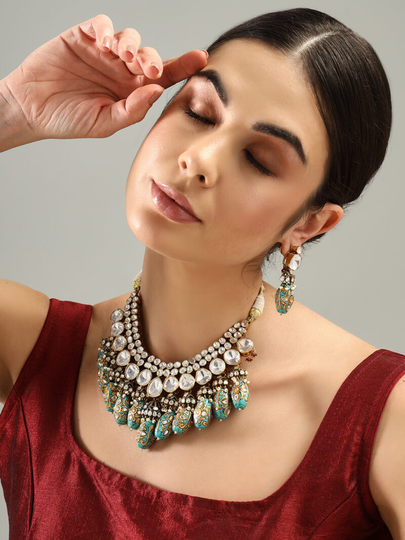 Radiant Kundan Choker with Handcrafted Turquoise Beads