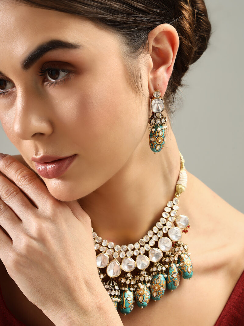 Radiant Kundan Choker with Handcrafted Turquoise Beads