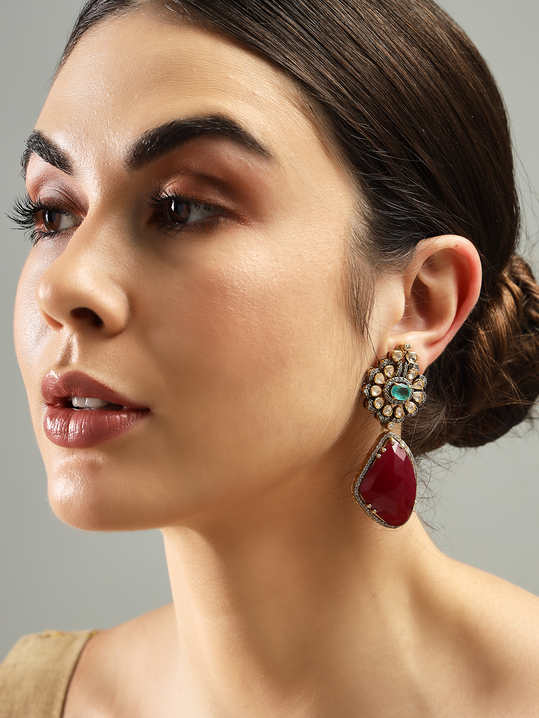 Lustrous Red Ruby Polki Earrings