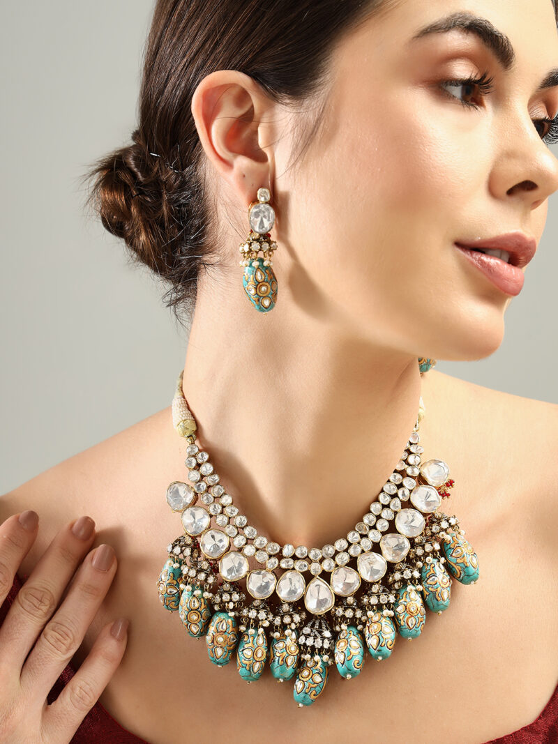 Radiant Kundan Choker with Handcrafted Turquoise Beads
