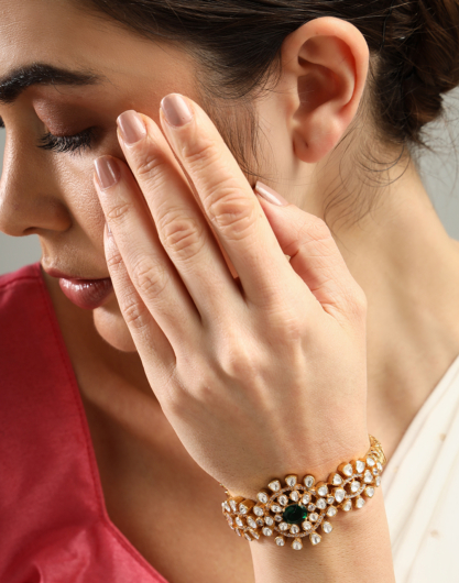 Exquisite Green Emerald Polki Bangle – Stunning 925 Sterling Silver Jewelry