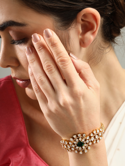 Exquisite Green Emerald Polki Bangle – Stunning 925 Sterling Silver Jewelry